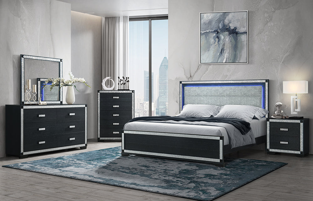 Fergie 5PC Queen Uph Lighted Panel Bedroom