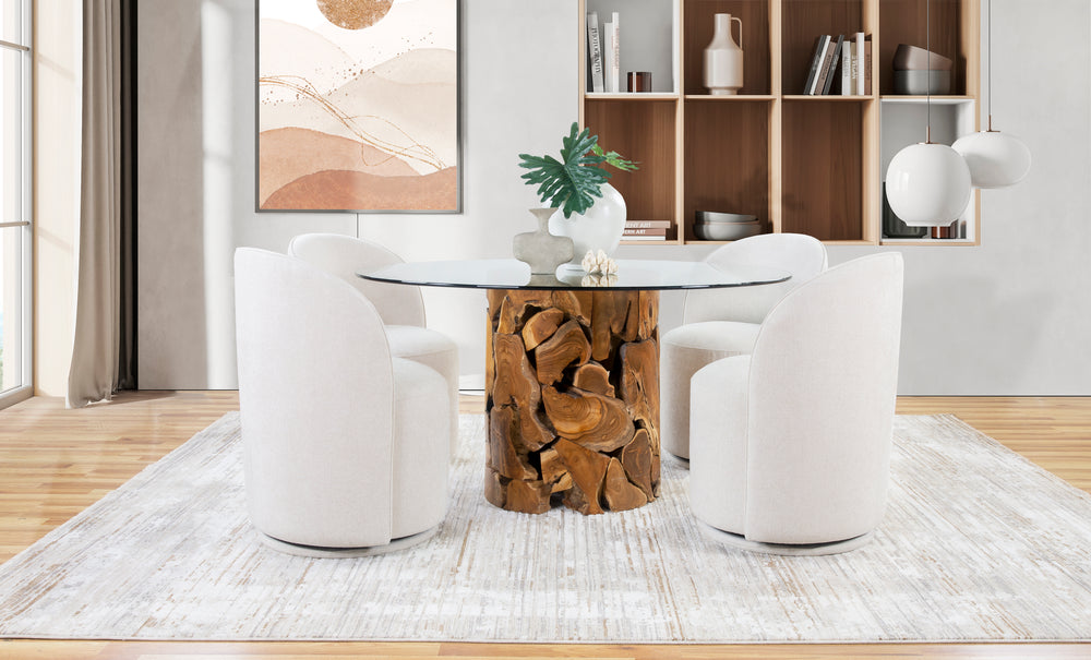 Yosemite 5 PieceDining Set with Linen Upholstered Round Back Swivel Chairs