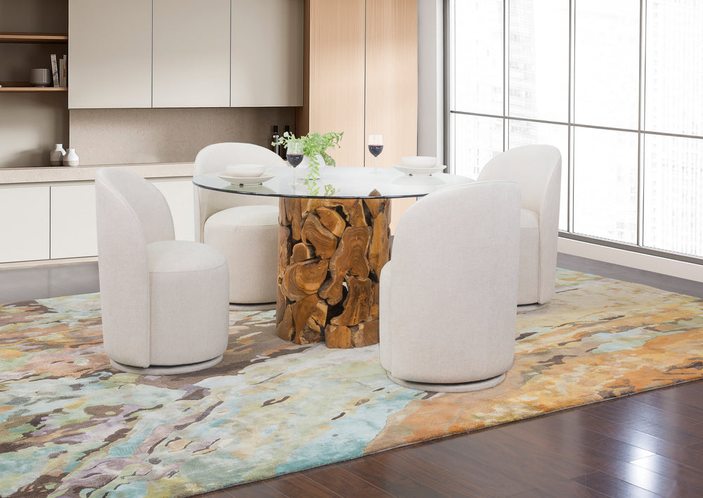 Yosemite 5 PieceDining Set with Linen Upholstered Round Back Swivel Chairs
