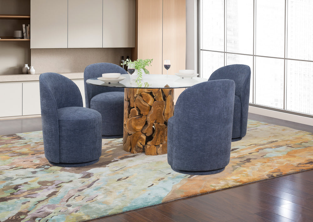 Yosemite 5 Piece  Dining Set with Navy Upholstered Round Back Swivel Chairs